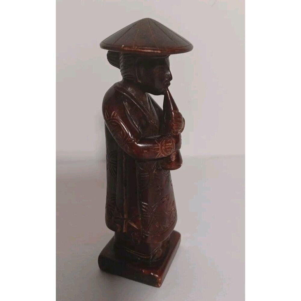 Carved Chinese Soapstone Musicians Figurine Playing Horn 4.75"